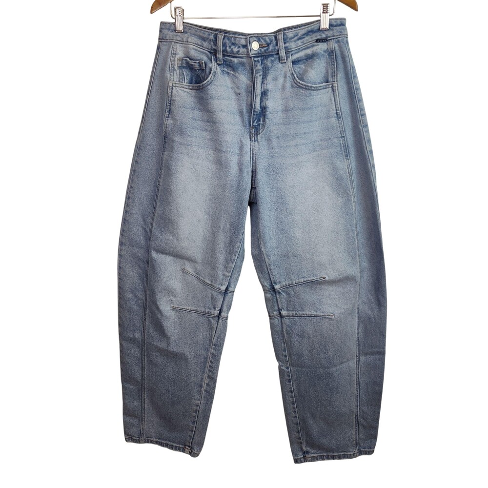 Cello Jeans Barrel Sz 9 Blue Light Wash High Rise Relaxed Wide Leg Stretch Denim